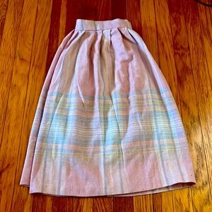 True Vintage 70s 80s Baby Pink Plaid Lightweight Wool Circle Skirt 36 Waist